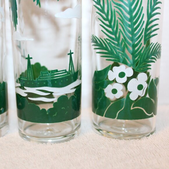 3 Vintage Libbey Tom Collins Cocktail Glasses Tropical Island Palm Tree Glasses - Picture 8 of 9